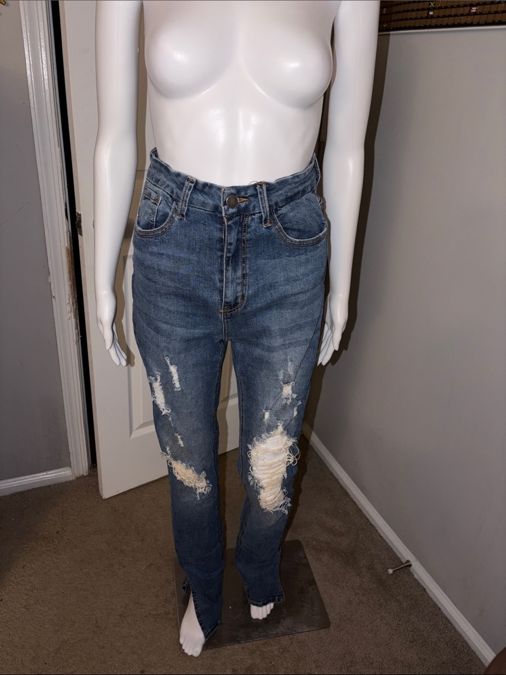 DKNY High-Rise Distressed Blue Slim Jeans